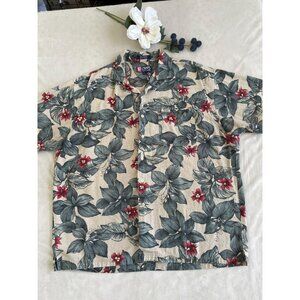 Chaps Ralph Lauren XL Hawaiian Shirt Tropical Floral Print Cotton Short sleeve